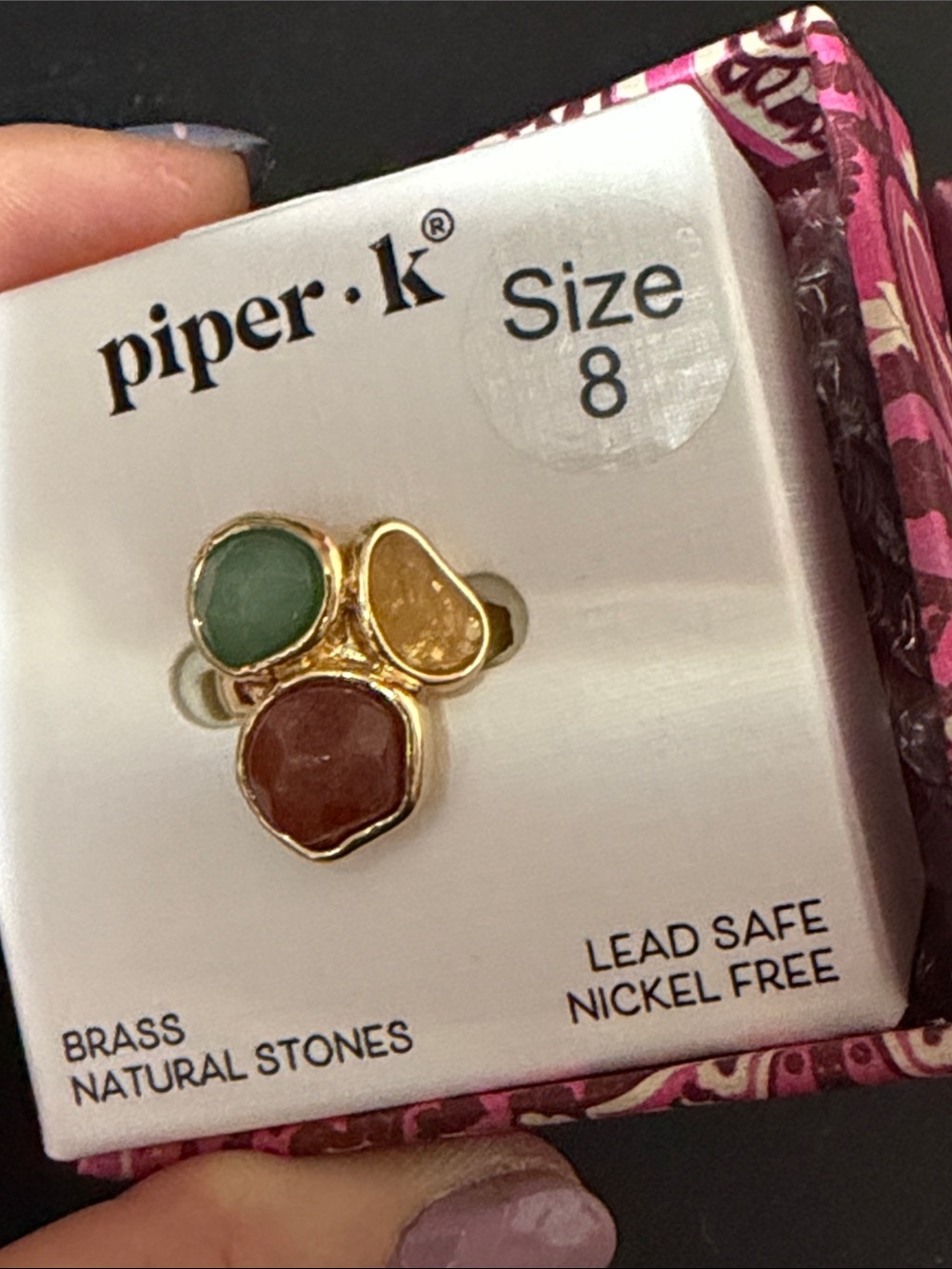 Piper K three natural stones ring size 8